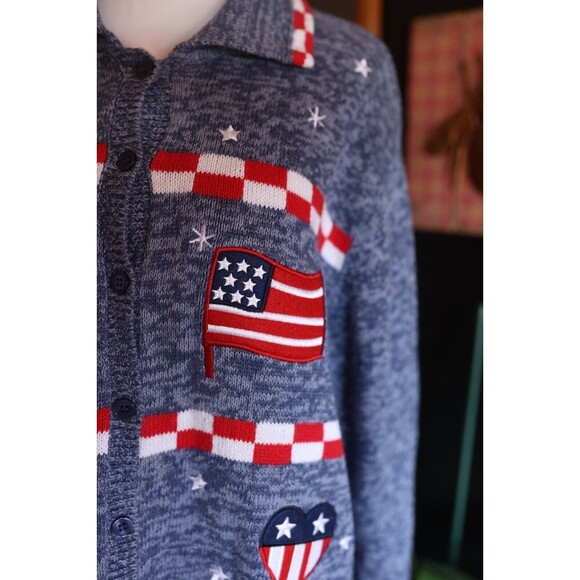 Vintage Americana Flag Red White & Blue Patriotic Inauguration Cardigan Sweater - Picture 6 of 12